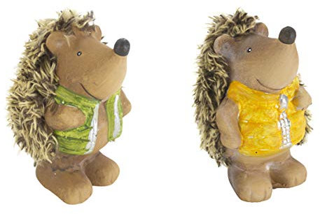 DARO DEKO Keramik Figur Igel 2 Stück - grün und gelb 7 x 11cm Herbstdeko