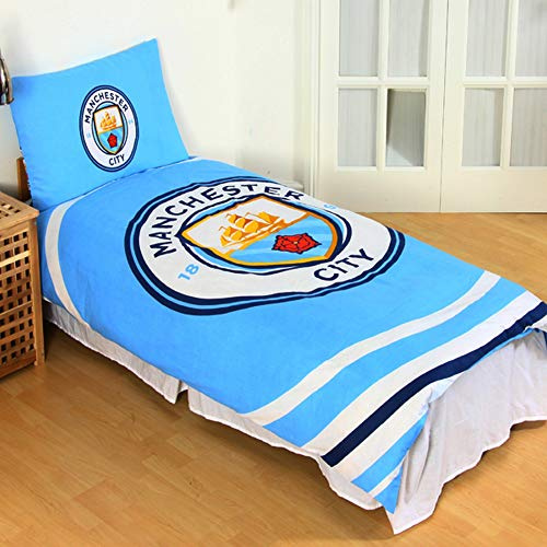 Manchester City FC Offizielles Wende-Bettwäsche-Set für Einzelbett (Einzelbett), Himmelblau/Weiß