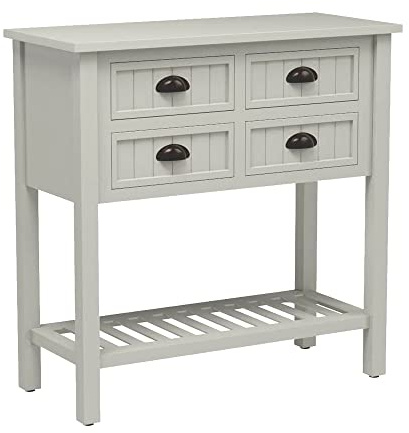 Decor Therapy Bailey Bead Board 4-Drawer Console Table, 14x32x32, Antique White
