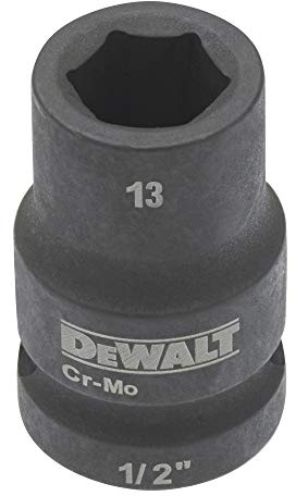 DeWALT Clé à douille courte DT7531-QZ - 13 mm - Résistante aux chocs - Noir/jaune