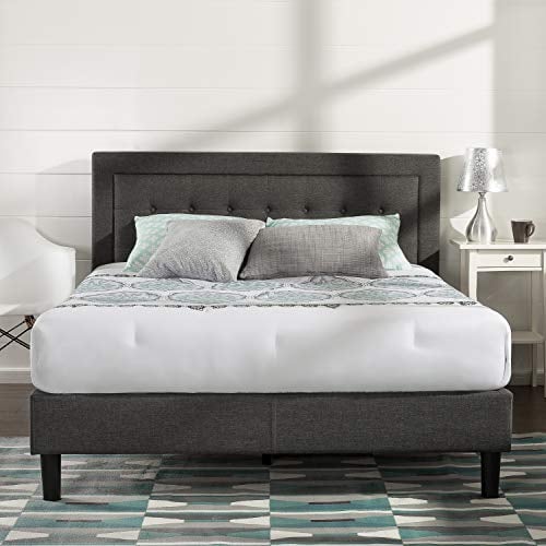 Zinus Dachelle Super King Bed frame - Bed 180x200 cm - 31 cm Height - Upholstered Platform Bed frame with wood slat support - Dark Grey