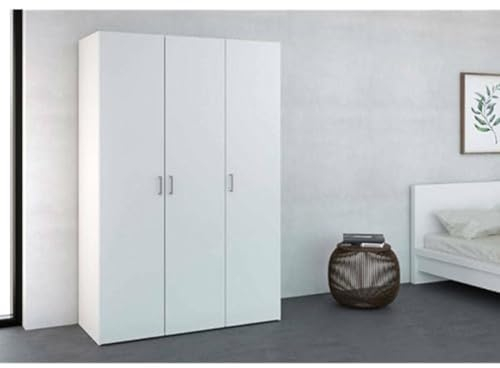 Dmora Armario de Tres Puertas batientes con Cuatro estantes Interiores y Barra para Colgar, Color Blanco, 115 x 175 x 49 cm, 3 4