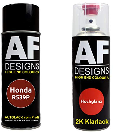 Alex Flittner Designs Pintura Bote Spray Kit compatible con Honda R539P Pasión Rojo Perl 2K Barniz Claro Pintura Base Aerosol 2x400ml