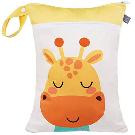 Happy Cherry Windelbeutel Wasserdicht Wetbag Nasstasche für Stoffwindeln Reißverschluss Nass und Trocken Windel Beutel Unterwegs Kindergarten Gelb Giraffe
