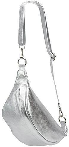 SH Leder ® echt Leder Hüfttasche Damen Herren Unisex Gürteltasche für Festival Reise Bauchtasche mittelgroße Crossbody Bag Frauen Ledertasche 32x17cm Marie G528 (Silber)