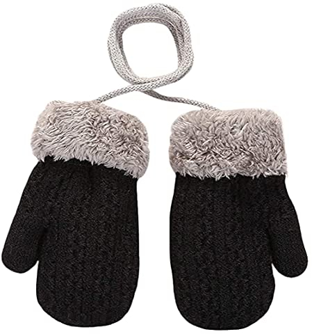 Kinder Winter Handschuhe Fäustlinge mit Band 0-3 Jahre Baby Mädchen Jungen Dicke Strickhandschuh Warme Handschuhe mit Plüsch Neugeborenen Kleinkinder Skihandschuhe No Scratch Fäustel Fäustlinge