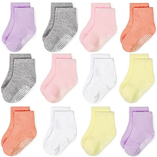 GRPSKCOS Rutschfeste Socken Kinder 12 Paar Stoppersocken Kinder ABS Socken Antirutschsocken für Jungen Mädchen(#6 Mädchen -12 Paar,3-5 Jahre)