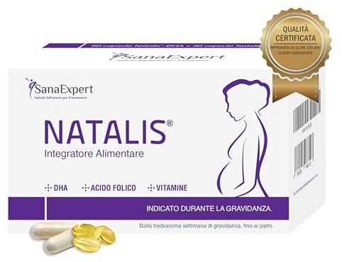 SanaExpert Natalis - Integratore Alimentare per la Gravidanza - Con Acido Folico, Ferro, DHA, Vitamine e Nutrienti Essenziali - 90 Capsule