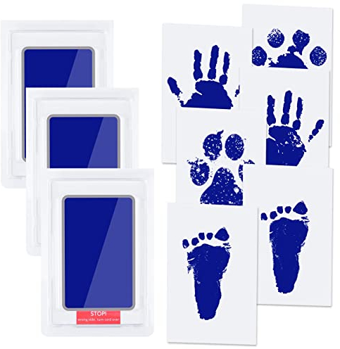 Vicloon Baby Abdruck Set, Baby Handabdruck und Fußabdruck mit 3 x Clean Touch Stempelkissen und 6 x Druckkarten, Babyhaut Kommt Nicht Farbe in Berührung, für Familie Geschenk - Blau