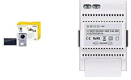 VIMAR K40955 Kit videocitofonico da parete con: videocitofono touch screen vivavoce Wi-Fi a colori LCD 7%22 & Vimar 40103 Alimentatore per Videocitofono con Uscita 24 V, Alimentazione 100-240 V