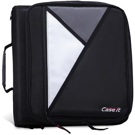 Case-it LT-007 Universal-Ordner-Mappe mit Reißverschluss, 5,1 cm O-Ringe, 13 Zoll Laptop/Tablet, gepolstert, 400 Blatt Kapazität, Aufbewahrungstaschen, Schultergurt, Schul-/Büro-Organizer, Tiefschwarz