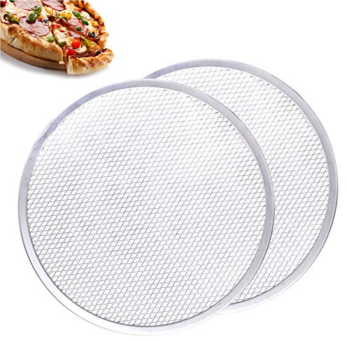 AZKEEGREY Paquete de 2 pantallas de aluminio para pizza, bandejas de malla de pizza de 12 pulgadas para horno, bandeja de pizza de malla, distribución uniforme del calor, parte inferior crujiente
