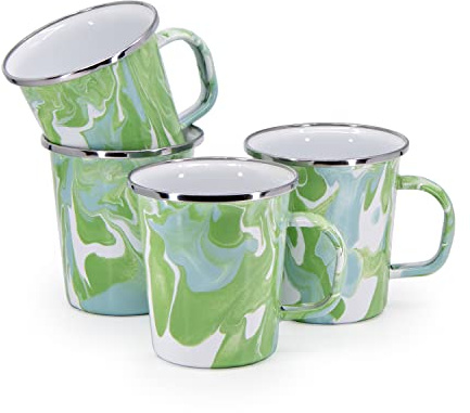 Golden Rabbit Enamelware - Set of 4-16oz Latte Mugs (Modern Monet)