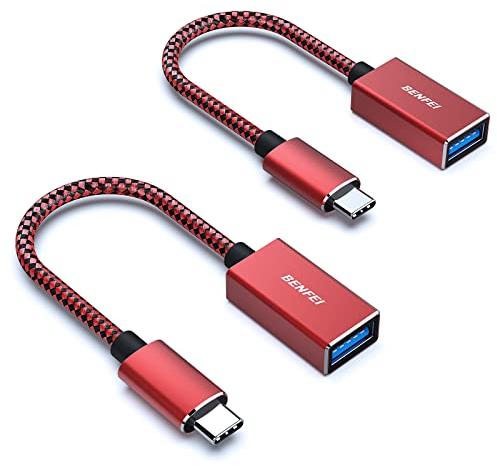 BENFEI Adaptador USB C a USB 3.0, Paquete de 2 adaptadores USB C a A Macho a Hembra Compatible con iPhone 15 Pro MAX, MacBook 2023/22/21/20/19, Samsung Galaxy Note 8, S8 S8+ S9, Google Píxel-Rojo