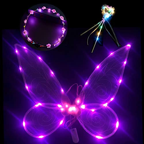 Feenflügel Erwachsene Feenflügel,Feenflügel Leuchtende,Feenflügel Damen,mit Fee Stirnband und Fee Zauberstab,Funkelnde Engelsflügel,Schmetterlingsflügel,für Karneval,Fasching,Mottoparty