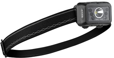 Mil-Tec Kopflampe Recharge GC260 • Stirnlampe LED wiederaufladbar mit Akku & Micro USB‑C • Bewegungssensor & 5 Modi • Kopfband und Neigungswinkel verstellbare • Schwarze Headlamp