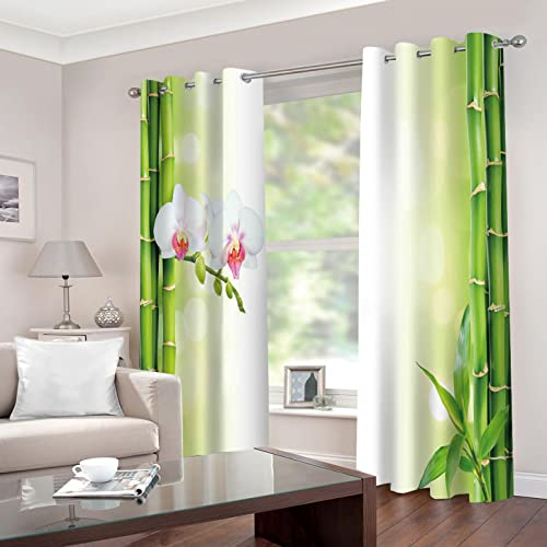 BOVZOX Fenster Vorhang Schlaufen-Vorhang 2 Stück x 117 B x 138cm H Orchideen & Bambus Dekorative Gardine Schlaufenschal Fenster-Schal
