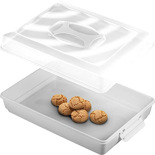 KADAX Scatola per torte con coperchio, 43 x 30 x 12,5 cm, contenitore per torte in plastica, contenitore per torte, muffin, rettangolare, scatola per alimenti (grigio v2)