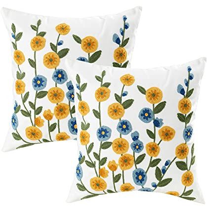 ACCZ Blumen Frühling Kissenbezug,Sofakissen Frühling Sommer Deko Outdoor Kissenbezug Stickerei Kissen Kissenhülle Blumen für Garten Couch Sofa Wohnzimmer Schlafzimmer 2er Set 45x45 cm