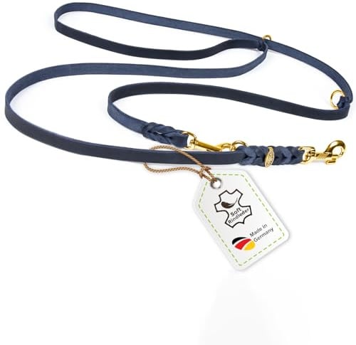 Hundeleine Leder 5m große Hunde Fettlederleine [3-Fach Verstellbar] Lederleine geflochten – robuste Leine Hund mit Messingbeschlägen, Führleine Hund & Freihandleine zum Umhängen, Dog Leash Rot 20mm