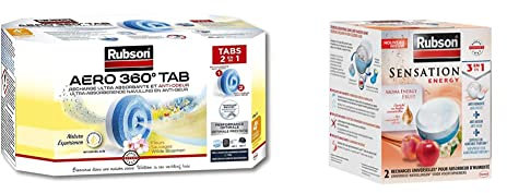 Lot de 6 recharges Rubson - AERO 360° Recharges en tabs parfum fleurs sauvages, recharges pour absorbeur d'humidité, 4 x 450 g & Sensation Energy, 2 Recharges universelles de 300 gr, parfum fruits
