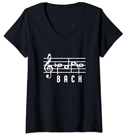 Damen Johann Sebastian Bach B-A-C-H Noten Geschenk für Musiker T-Shirt mit V-Ausschnitt