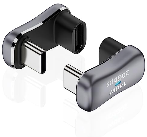 AreMe 180 USB C Adapter (2 Pack), 180 Degree Angle USB-C Male to Female 20Gbps PD 140W Adapter for Steam Deck, Switch, Laptop, Tablet, Phone and More Type C Devices