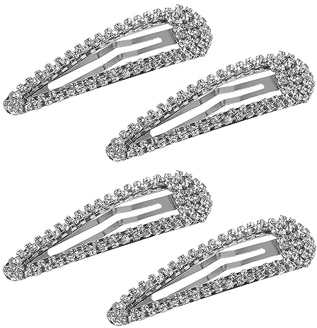4 STÜCKE Strass Snap Haarspange Metall Snap Haarspangen Silberne Snap Haarspange Haarspangen mit Strass glänzenden Snap Haarspange für Frauen
