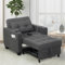 DURASPACE Dark Grey Linen Modern Recliner Adjustable Backrest Armchair Sleeper Chair Bed With USB Port, Cup Holder, Side Pockets, Bottom Storage Basket For Home Living Room