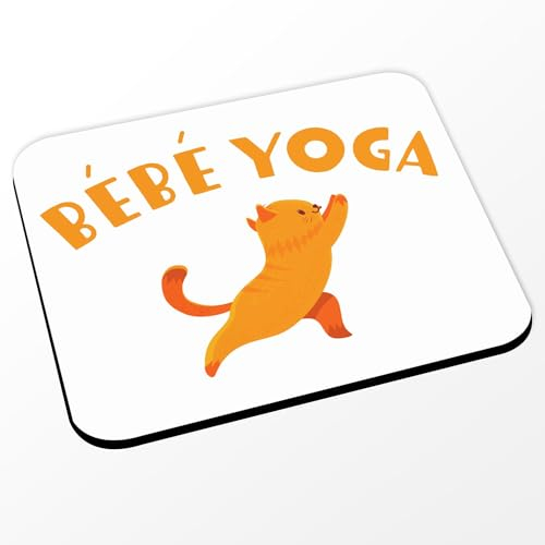 Fabulous Mauspad für Babys, Yoga, Katze, niedliches Tier, originelles Design, 24 x 20 cm, Weiß