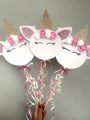 Einhorn Bastelset - 8x Zauberstab Einhorn - tolle Einhorn Geschenke für Mädchen - Made in Germany - süßes Einhorn basteln - für Einhorn Party (Mittel)