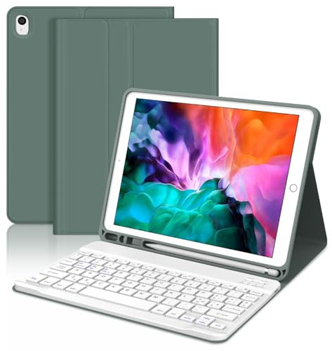 WINCHKING Tastiera per iPad 9 Generazione, Custodia con Tastiera per iPad 9 10.2, Cover Bluetooth Magnetica Staccabile Keyboard per ipad 9/8/7 Generazione 10.2 / Air 3, Verde scuro