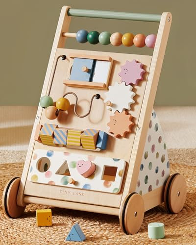 Tiny Land lauflernwagen Holz, Baby Walker Set, Lauflernhilfe mit einstellbarer Geschwindigkeit für Jungen und Mädchen, Gehhilfe und Baby Aktivitätscenter