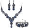 EVER FAITH Kristall Schmuckset Hochzeits Braut Art Deco Floral Teardrop Statement Halskette Ohrringe und Armband Set Dunkel-Blau Silber-Ton