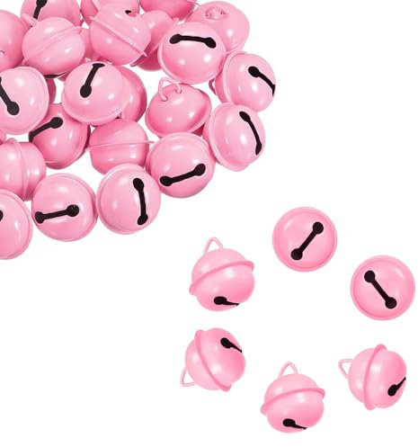 SKYPRO 30 Stück rosa Glöckchen aus Metall, runde Glocken, Bastelglocken, kleine Glocken, farbige Weihnachtsglocken für Weihnachten, Windspiele, Schmuck, Ornamente, Urlaub, Zuhause, Party-Dekoration