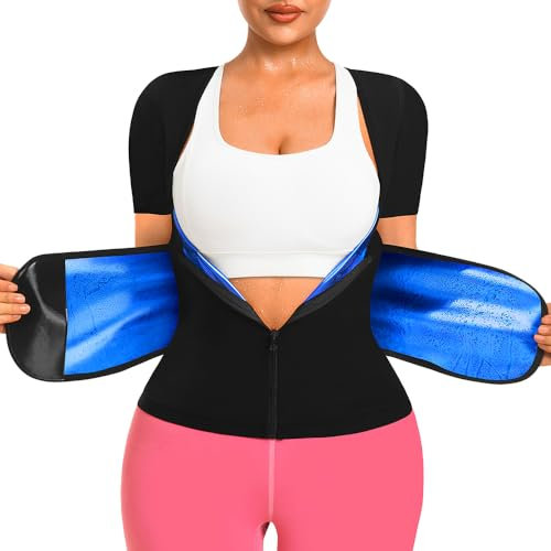 DYUAI Sauna-Shirt für Damen, Sauna-Taillentrainer für Damen, Gewichtsverlust, Saunaanzug, Workout, Sauna-Weste, Reißverschluss, Bodyshaper, Blaues Futter - 01, X-Large