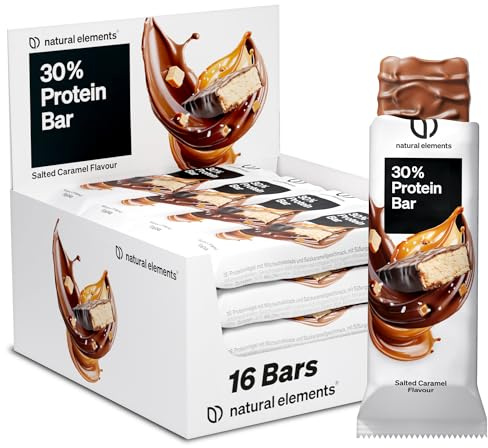 natural elements Proteinriegel Salted Caramel – Low Sugar Eiweißriegel – 13g Protein und 158kcal pro Riegel – 16x45g, vegetarisch, ohne Palmöl – in Deutschland laborgeprüft