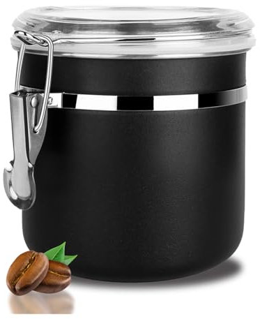 Kaffeedose Luftdicht mit Deckel Kaffeebohnen Behälter für Kaffeepulver Bohnen Tee Mehl Müsli Zucker, Edelstahl Dose zur Aufbewahrung Vorratsdose Küche Lebensmittel BPA-frei (1PC - 1.2L - Schwarz)