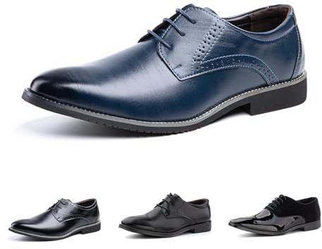Hitmars Derby Shoes for Men Oxford Shoes Patent Leather Business Formal Dress Shoes Mens Lace Up Brogue Shoe Li1-Blue UK 13(EU48)
