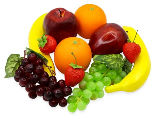 11 piezas de frutas artificiales de espuma de plástico, manzanas falsas, plátanos, naranjas, fresas, uvas, para el hogar, cocina, vacaciones, fiestas, fotografía, decoración realista
