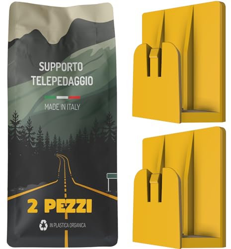 2x Clip di supporto per Telepedaggio (compatibile M00neyGO o modello T.Pass 2019) per auto. Fatto in Italia in plastica riciclata. Con adesivo a lunga tenuta (GIALLO)