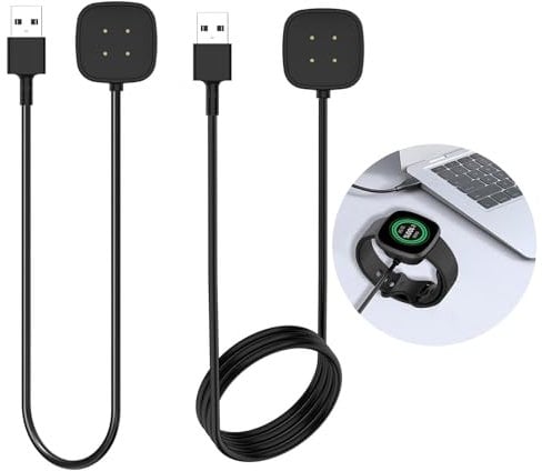 2 Pack Charger Cable for Fitbit Sense/Sense 2 / Versa 3 / Versa 4 Smartwatch Magnetic Charging Cable Replacement Fast Charging USB Wire for Fitbit Smart Watch Cord 3.3ft / 1ft