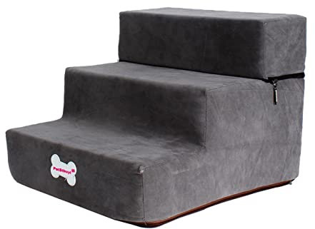 Smileshiney Escalera Plegable para Perros Y Gatos | 30 * 35 * 30 Cm | 3 Escalones para Camas Altas | Adecuado para Mascotas Pequeñas Y Medianas | Light Gray