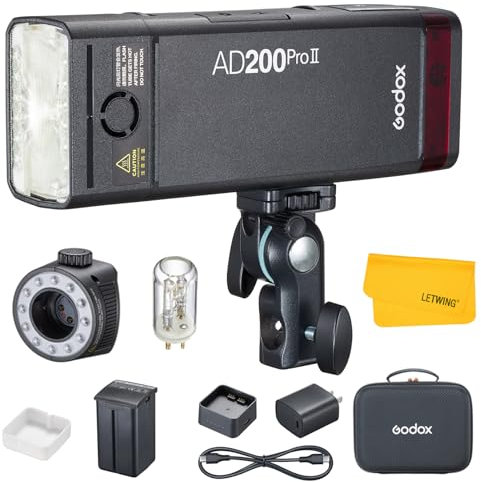GODOX AD200 Pro II AD200Pro II Blitzgerät, TTL 200W Taschenblitz HSS 1/8000s, One-Tap Wireless Sync, Enhanced Color Screen, Fotografie Beleuchtung (AD200ProII)