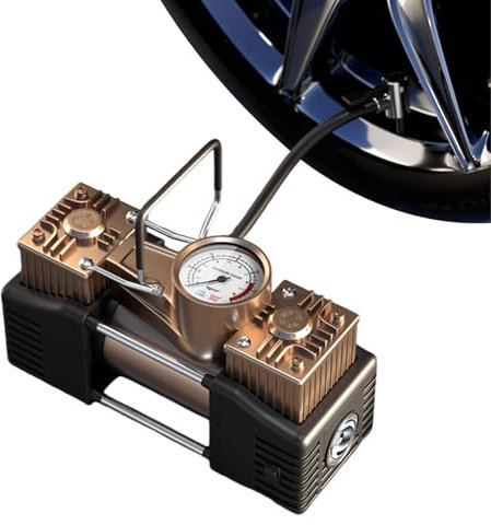 Inflador de neumáticos | Compresor de aire de dos cilindros de 12 V | Inflador de neumáticos de motocicleta | Bomba de aire portátil de 120w con manómetro e iluminación LED, ideal para automóvil, moto