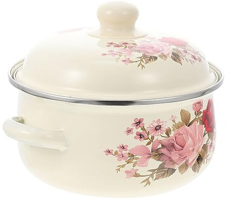 Amosfun Pentola per Zuppa a Due Manici Smaltata 18 Cm Pentola Multifunzione Resistente agli Acidi Facile da Pulire in Casa Manici Termoisolanti per Uso Domestico