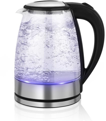 Bouilloire en verre 2 litres,Bouilloire en verre éclairée par LED,2300W,chauffage rapide,sans BPA,Éclairage interne,arrêt automatique,base pivotante