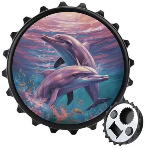 Magnetischer Bierflaschenöffner, Delfin-Kunstdruck, personalisierbar, runder Flaschenöffner, Kühlschrankmagnet für Kühlschrank-Bierliebhaber