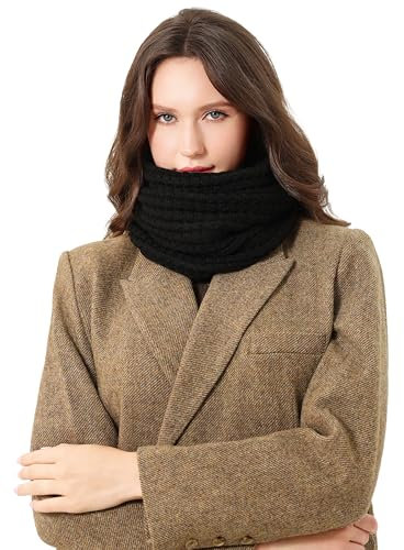 DonDon Schal Damen Winter Winterschal Strickschal Loop Schal Schlauchschal - Schwarz