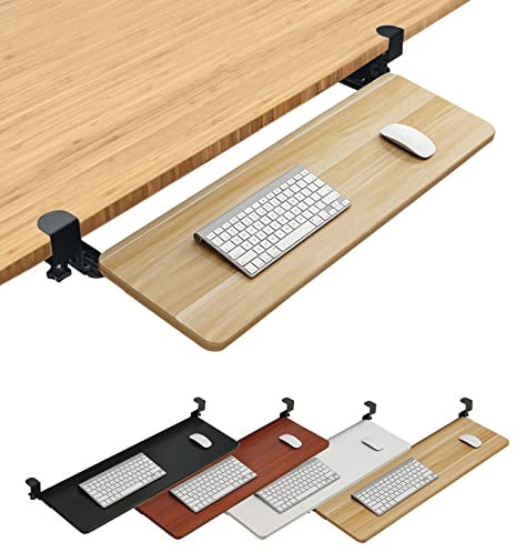 Estensore da scrivania con guide scorrevoli, vassoio estraibile per tastiera, piattaforma cassetto per spazio di lavoro extra, 650 x 250 mm, finitura noce, 66 x 25 cm